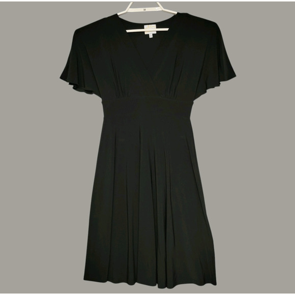 Ashley Graham Beyond Empire Dress Womens S Black Flowy Flutter Sleeves Stretches - Picture 1 of 11